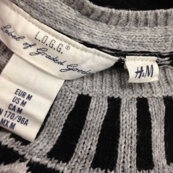 H&M Gray Patterned Knit Sweater Women's Size Medium Cotton Blend Long Sleeve - Picture 5 of 6